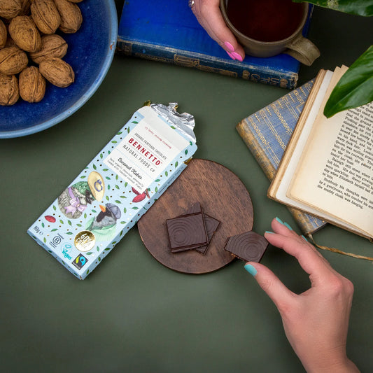 Chocolate- Coconut Flakes in Dark: Organic, Fairtrade, Net climate positive, Vegan
