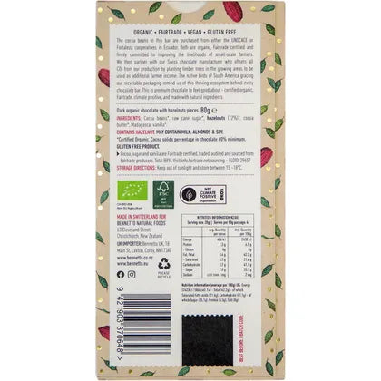 Chocolate- Toasted Hazelnut: Organic, Fairtrade, Net climate positive, Vegan
