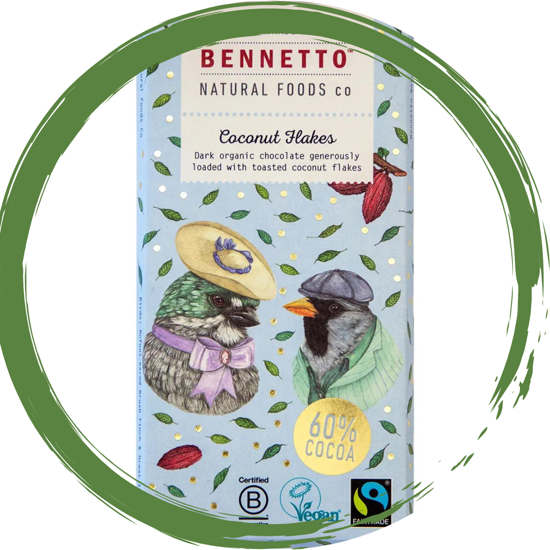 Chocolate- Coconut Flakes in Dark: Organic, Fairtrade, Net climate positive, Vegan