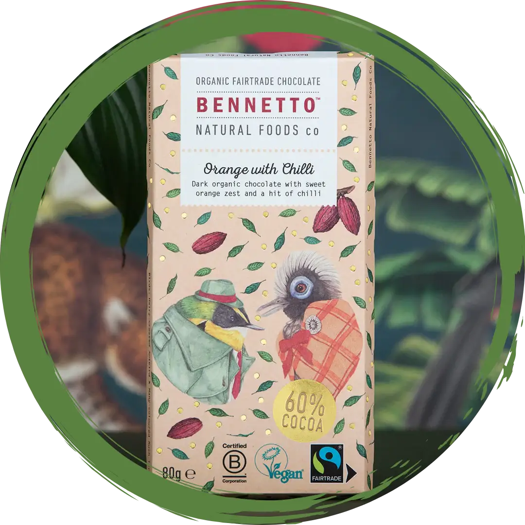 Chocolate- Bennetto Orange with Chilli: Organic, Fairtrade, Net climate positive, Vegan