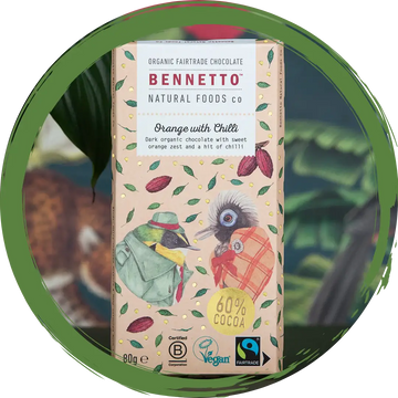Chocolate- Bennetto Orange with Chilli: Organic, Fairtrade, Net climate positive, Vegan